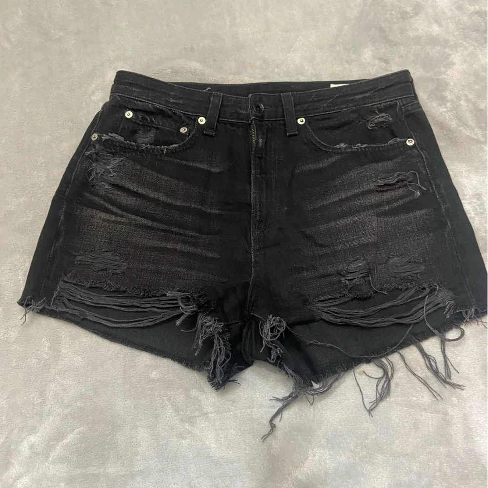 Rag & Bone cutoff denim jean short in raven hole black distressed 21815